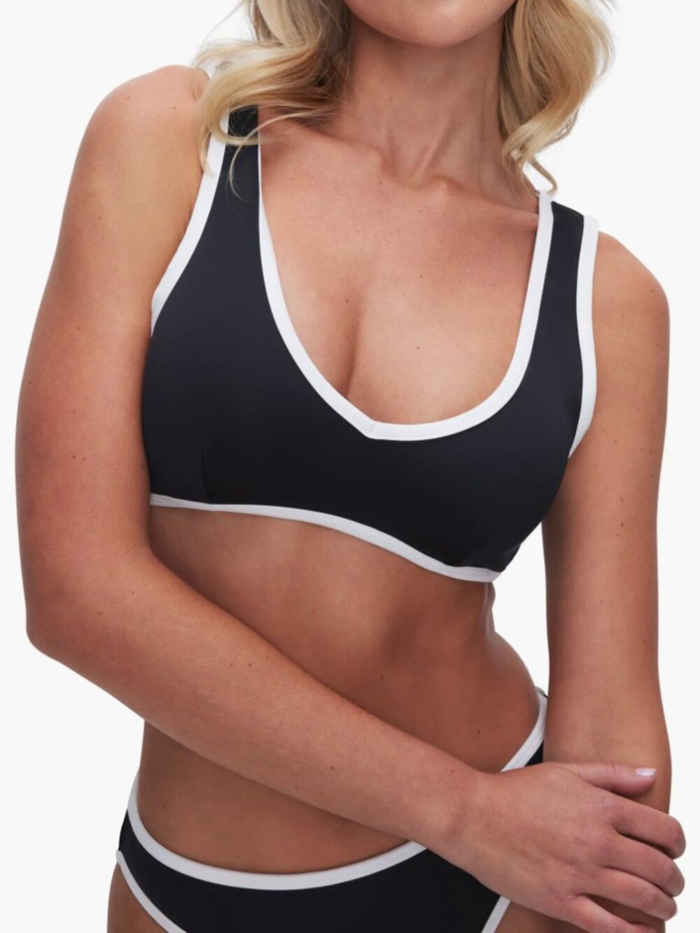 Good American 2X Bikini Swim Black White Varsity Support Top Plus